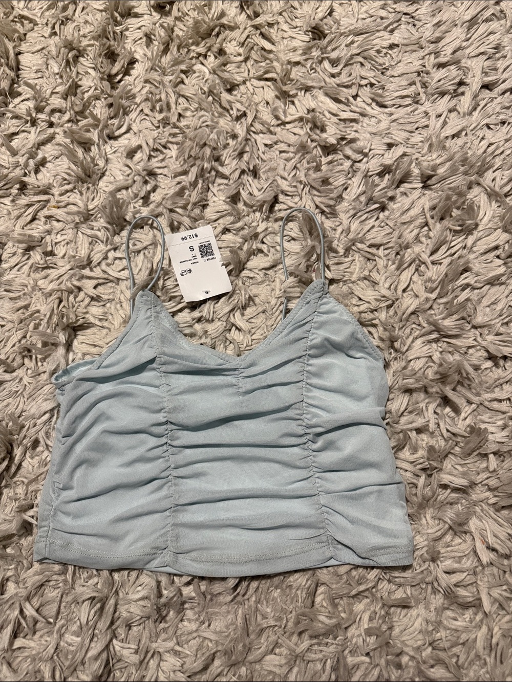 Forever 21 Light Blue Ruched Spaghetti Strap Crop Camisole